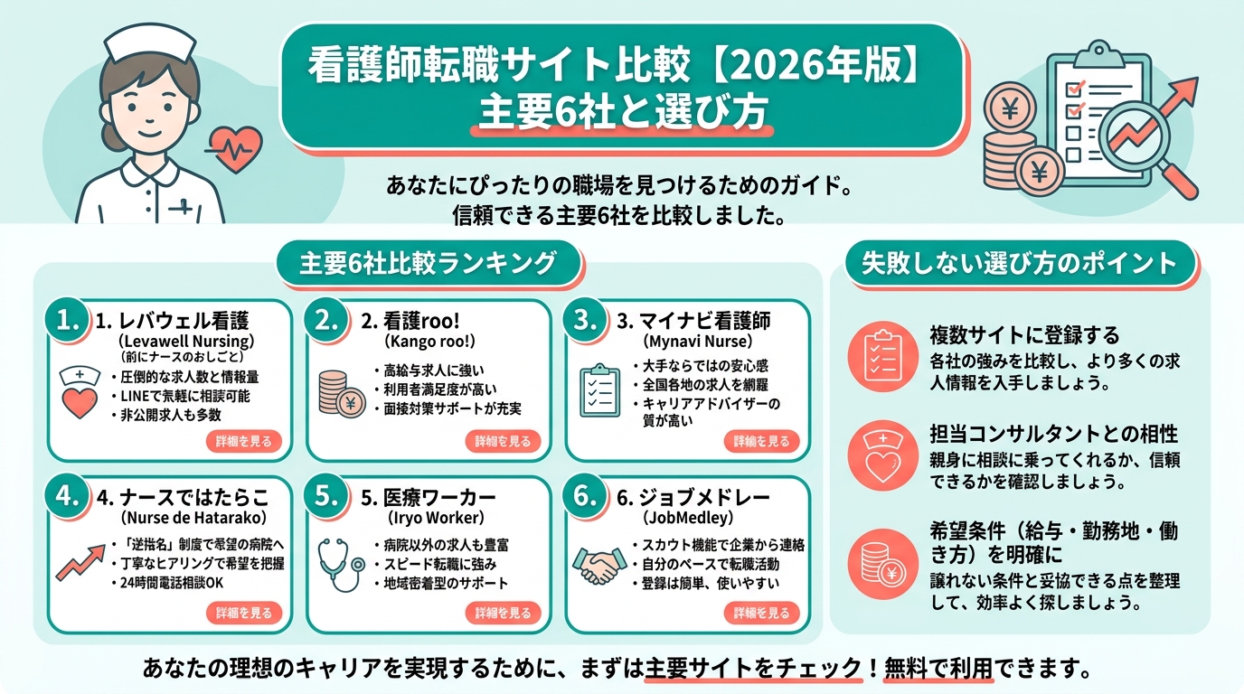 看護師転職サイトおすすめ比較【2026年版】主要6社の特徴と選び方